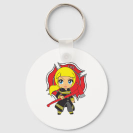 Kawaii Blonde Firefighter Girl Nyckelring