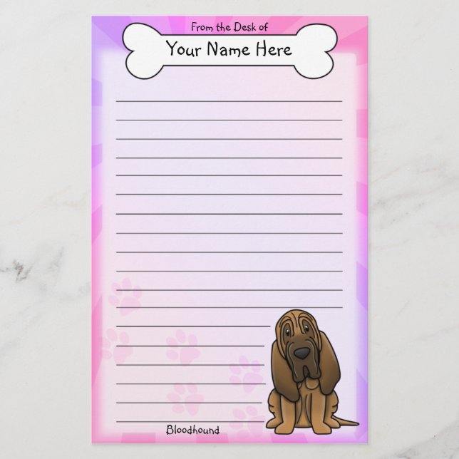 Kawaii Bloodhound Stationery Brevpapper (Framsida)