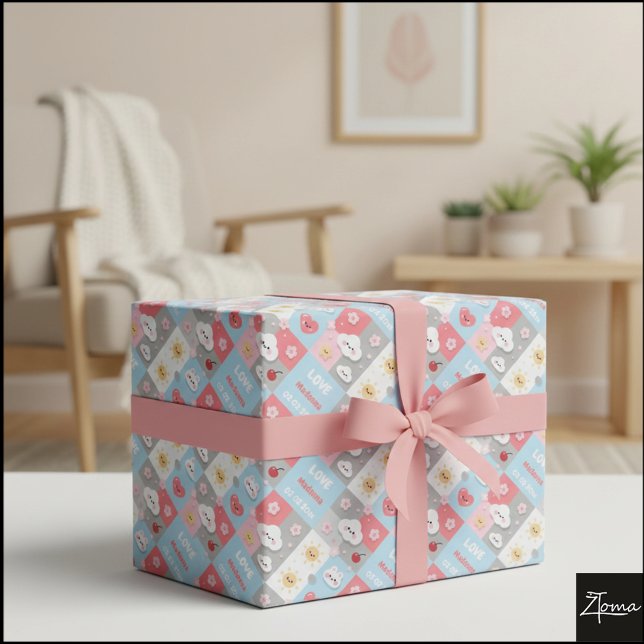 Kawaii Blossom Kanin Rutnät Ram Presentpapper (Skapare uppladdad)