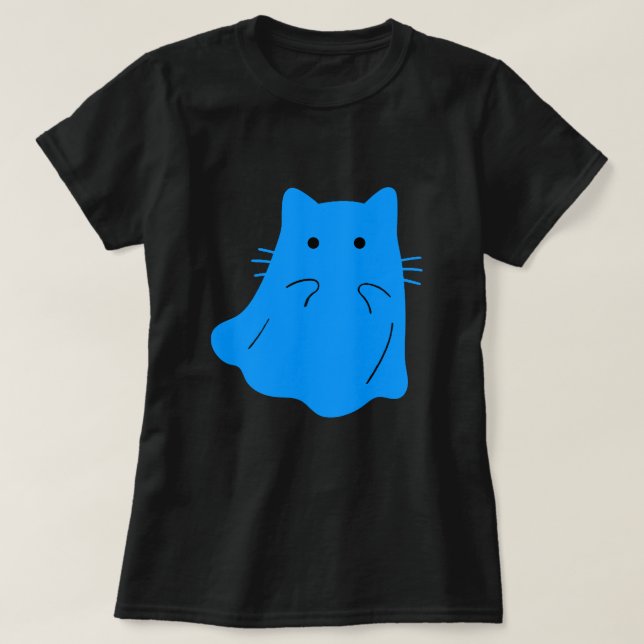 Kawaii Blue Cat Ghost T Shirt (Design framsida)