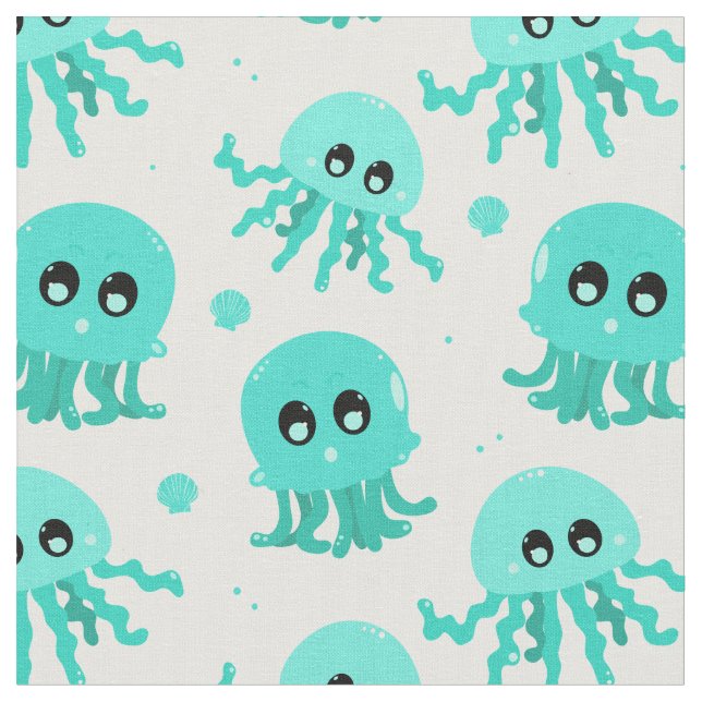 Kawaii Blue Octopus Cute Mönster Tyg (Närbild)