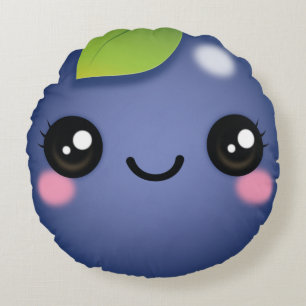 Kawaii Blueberry Round Pillow Rund Kudde