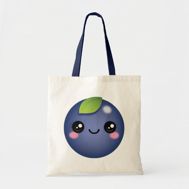 Kawaii Blueberry Tote Bag Tygkasse (Framsidan)