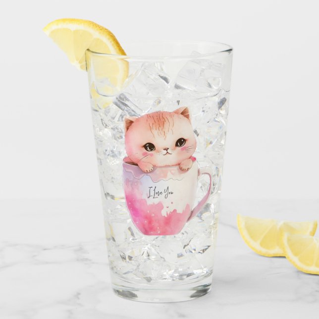 Kawaii Blushing Rosa Chibi Cat Glaskopp (Framsida Ice)