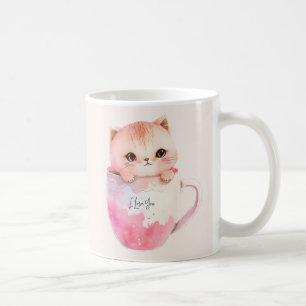 Kawaii Blushing Rosa Chibi Cat Kaffemugg