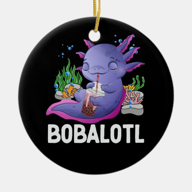 Kawaii Boba Axolotl Bobalotl Bubble Tea Japanska G Julgransprydnad Keramik (Framsidan)
