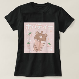 Kawaii Boba Björn Söt Jordgubb Mjölk Te T Shirt