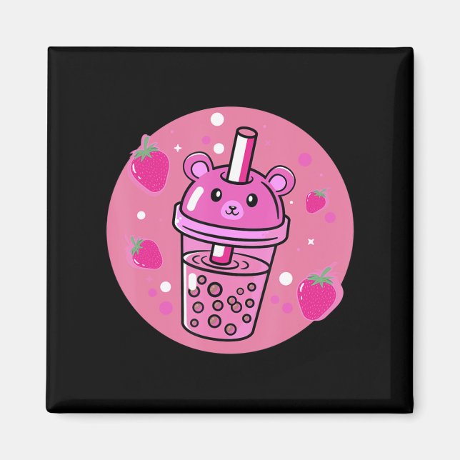 Kawaii Boba Cup Strawberry Anime Bubble Tea Cute  Magnet (Framsidan)