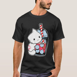 Kawaii Boba Cute Anime Cat Drinking Tea Kawaii T Shirt