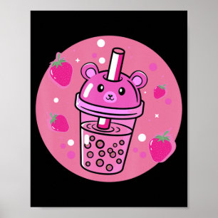 Kawaii Boba Kopp Strawberry Anime Bubble Tea Cute Poster