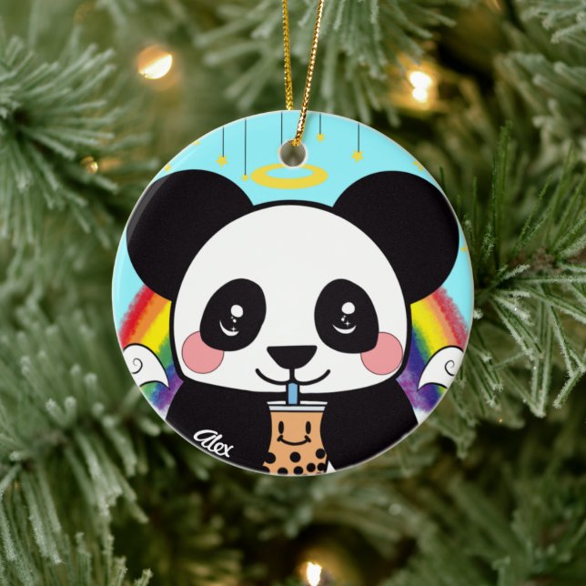 Kawaii Boba Panda Bear Ceramic Ornament (Träd)