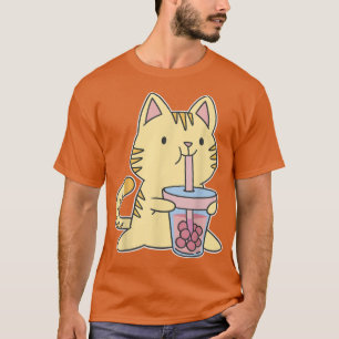 Kawaii Boba Tea Cat Japan Sweet Otaku Harajuku Nek T Shirt