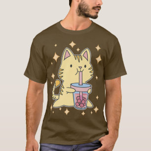 Kawaii Boba Tea Cat Japan Sweet Otaku Harajuku Nek T Shirt