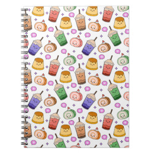 Kawaii Boba Tea Mönster Anteckningsbok
