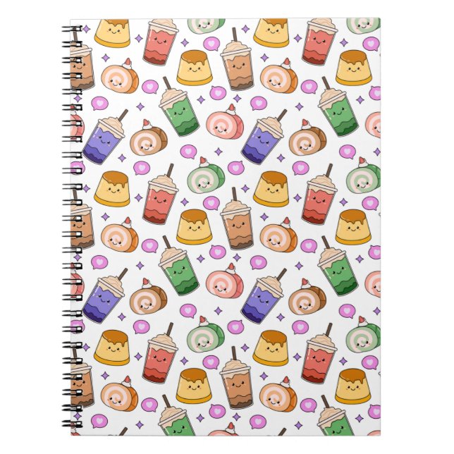 Kawaii Boba Tea Mönster Anteckningsbok (Framsidan)