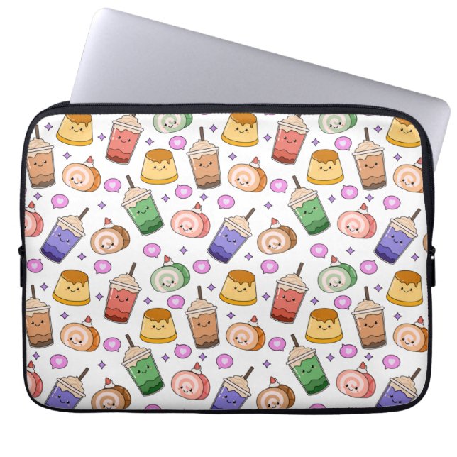 Kawaii Boba Tea Mönster Laptop Fodral (Framsidan)