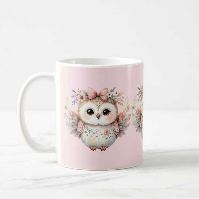 Kawaii Boho Uggla Illustration Kaffemugg (Vänster)