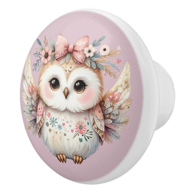 Kawaii Boho Uggla Illustration Knopp (Höger)