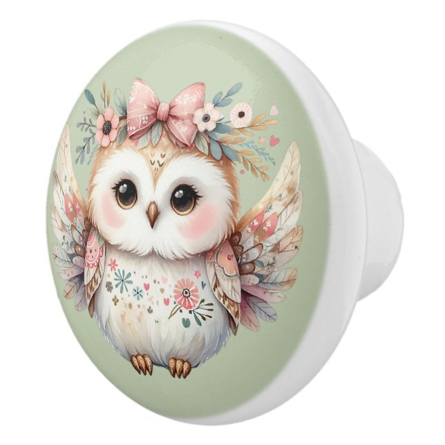 Kawaii Boho Uggla Illustration Knopp (Höger)