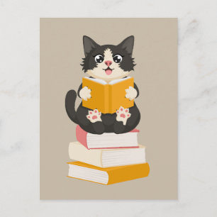 Kawaii Bok Älskare Simple Tecknad Cat Reader Bok Vykort