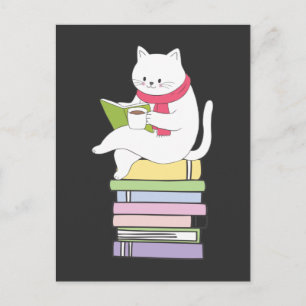 Kawaii Bok Reader Cat Lover Tea Drinker Vykort