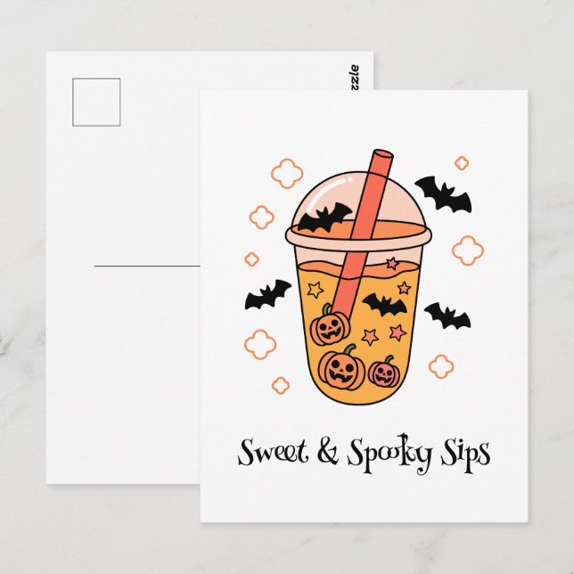 Kawaii boo, söt pooky halloween vykort (Fram/baksida)