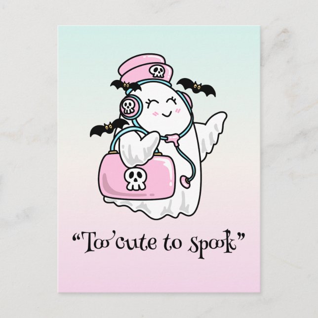 Kawaii boo, söt pooky halloween vykort (Framsida)