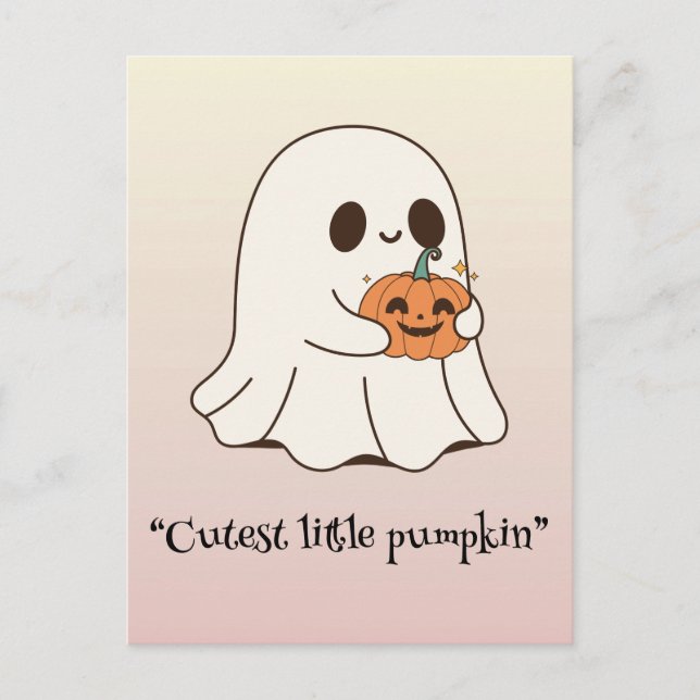 Kawaii boo, söt spöklik Halloween Vykort (Framsida)