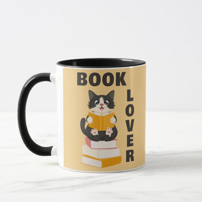 Kawaii Book Lover Back to School Cartoon Cat Reads Mugg (Vänster)