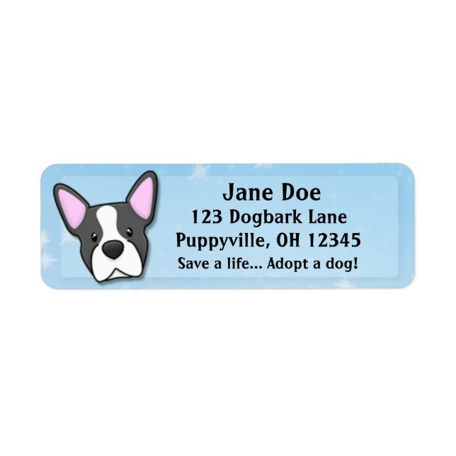 Kawaii Boston Terrier Returadress Etikett (Framsidan)