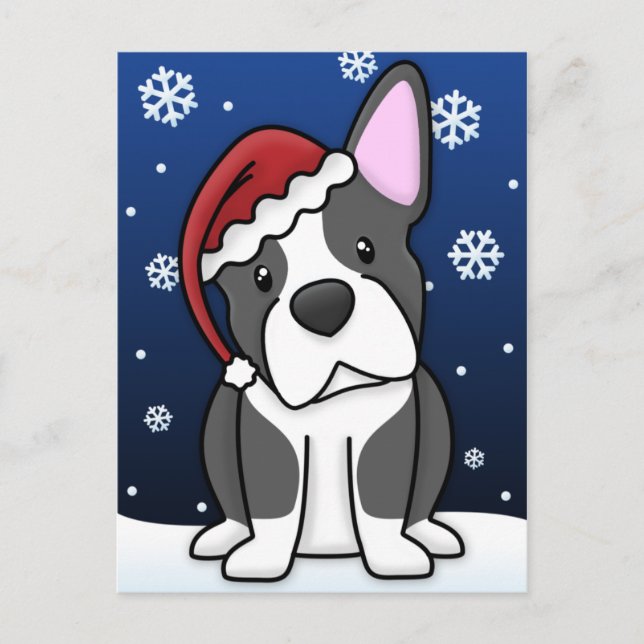 Kawaii Boston Terrier-vykort för jul Helg Vykort (Framsida)