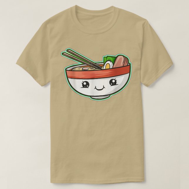 Kawaii Bowl av Ramen med Ansikte japansk Ramen T Shirt (Design framsida)