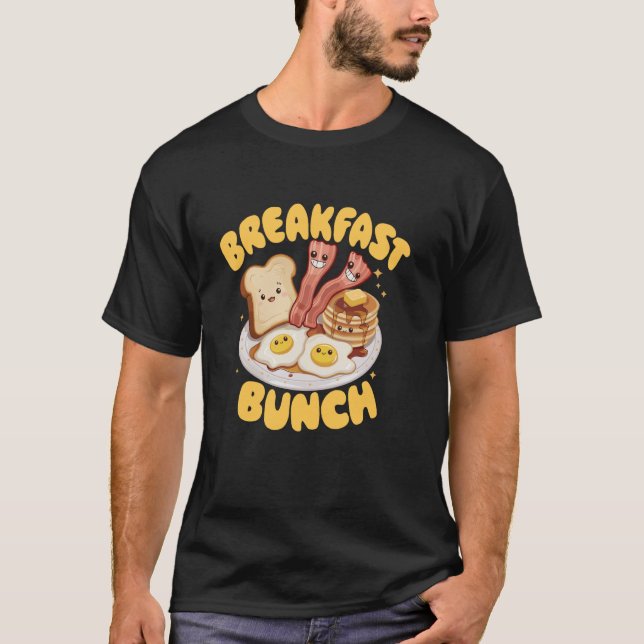 Kawaii Breakfast Bunch Pancake Bacon and Eggs T Shirt (Framsida)