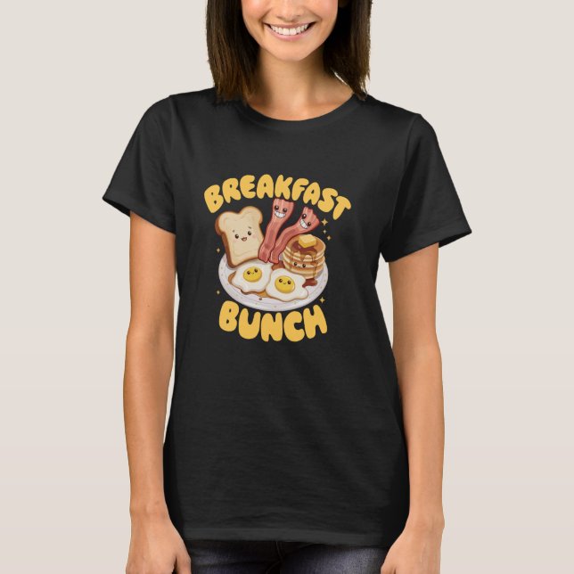 Kawaii Breakfast Bunch Pancake Bacon and Eggs T Shirt (Framsida)