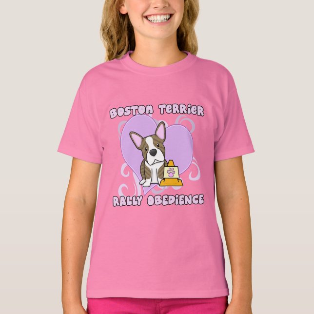 Kawaii Brindle Boston Terrier Rally Obedience Tee Shirt (Framsida)