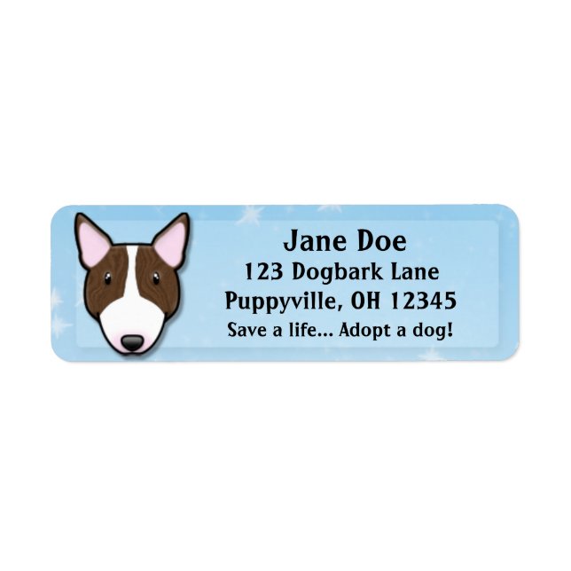 Kawaii Brindle Bull Terrier Returadress Etikett (Framsidan)