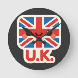 Kawaii British Flagga - Cute UK Design Rund Klocka