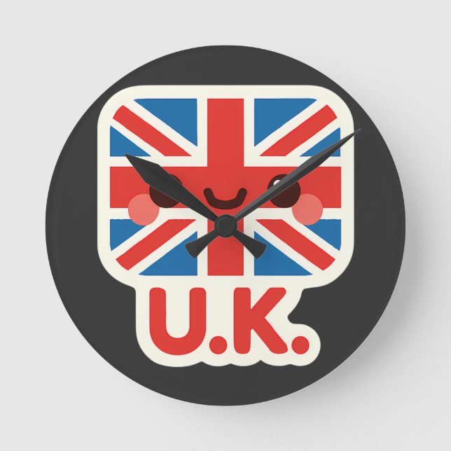 Kawaii British Flagga - Cute UK Design Rund Klocka (Framsida)