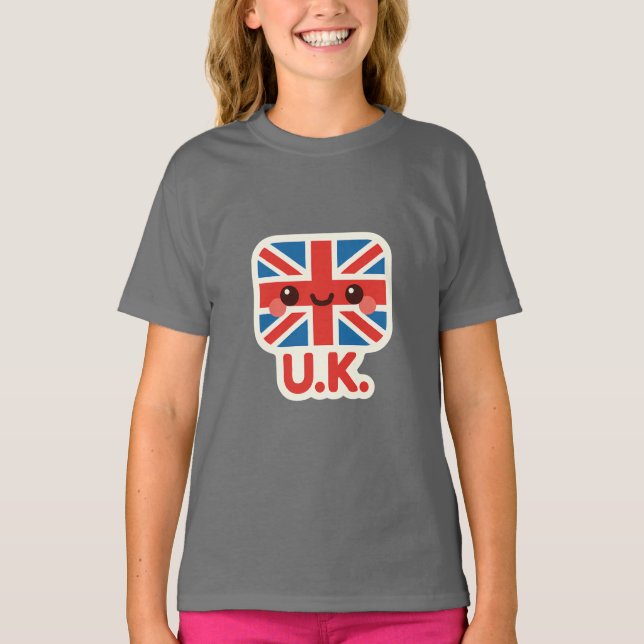 Kawaii British Flagga - Cute UK Design T Shirt (Framsida)