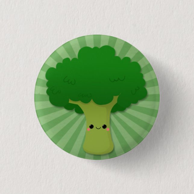 Kawaii broccoli på gröna Starburst Knapp (Framsida)