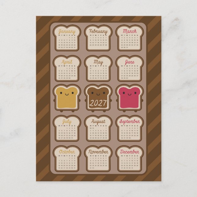 Kawaii Bröd 2027 Kalender Vykort (Framsida)