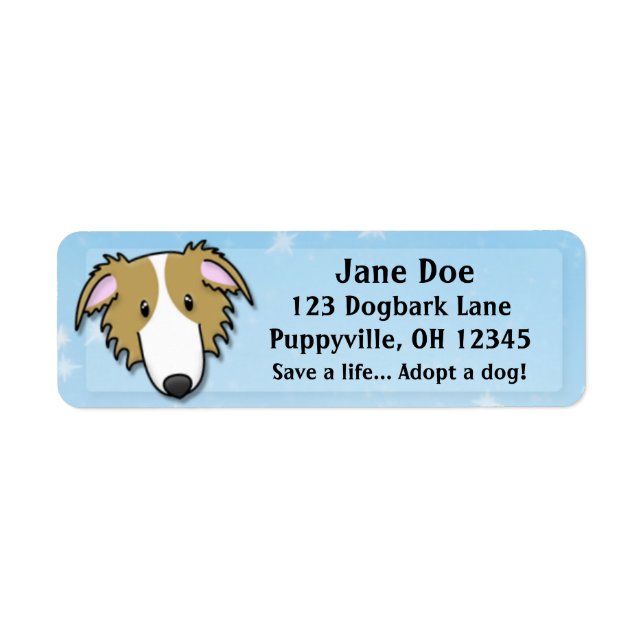 Kawaii Brown & White Borzoi Returadress Etikett (Framsidan)