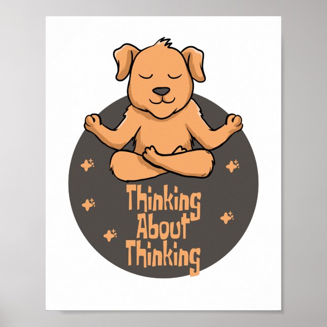 Kawaii brun hund tränar yogaställningar och tänker poster (Framsidan)