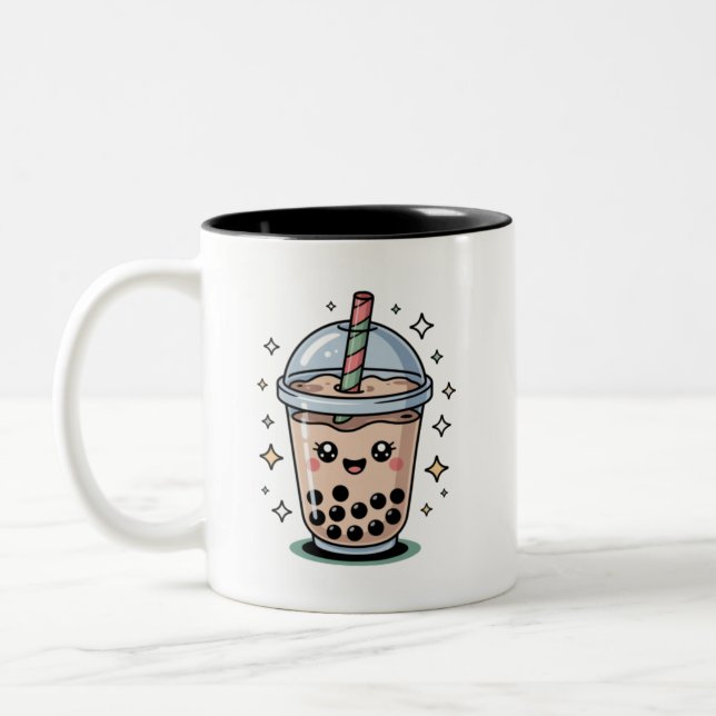 Kawaii-bubbelte Köttig Drick Design Två-Tonad Mugg (Vänster)