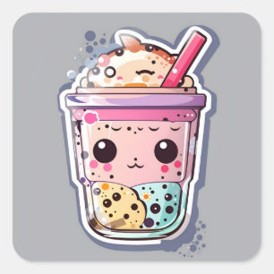 Kawaii, bubbelte, svg-dekal, platt grafik fyrkantigt klistermärke