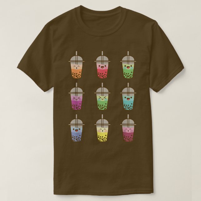 Kawaii Bubble Tea Älskare Cute Smiling Ansikte Bob T Shirt (Design framsida)