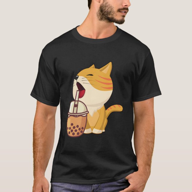 Kawaii Bubble Tea Boba Mjölk Tea Anime Cat Cute Ro T Shirt (Framsida)