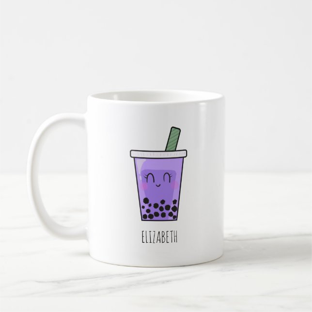 Kawaii Bubble Tea Boba Taro Ube Lila Yam Namn Kaffemugg (Vänster)