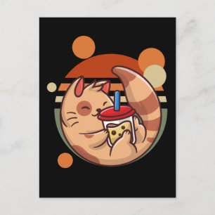 Kawaii Bubble Tea Cat Retro Kattunge Vykort