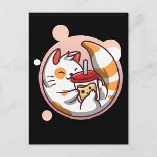 Kawaii Bubble Tea Katt Gullig Kattunge Vykort